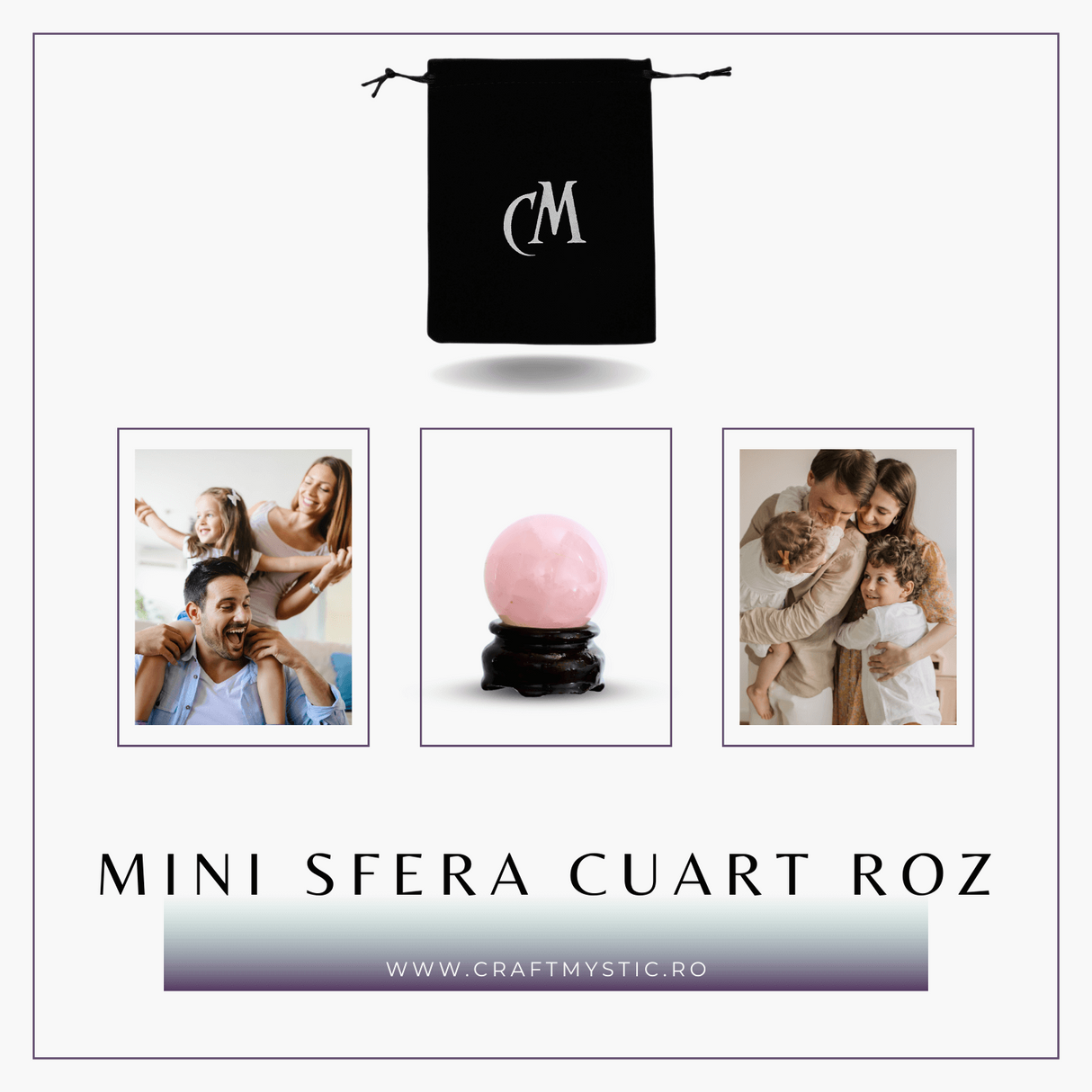 Sfera din Cuart Roz 35-40 mm cu Suport Inclus - Promoveaza Iubirea de Sine si Armonia