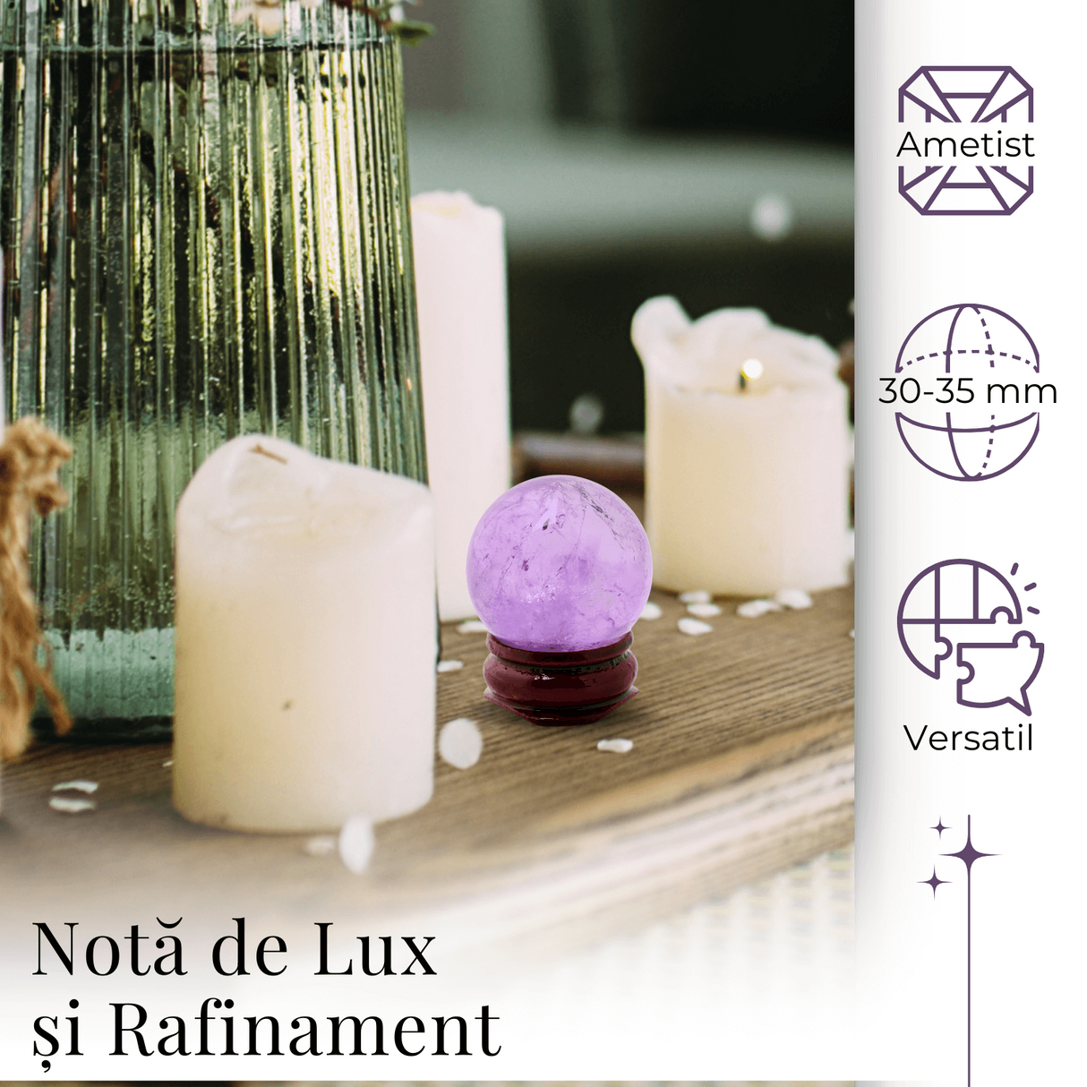 Sfera din Ametist Natural,1 buc, 30-35 mm - Ideala pentru Cadouri si Decoratiuni, Piatra Naturala