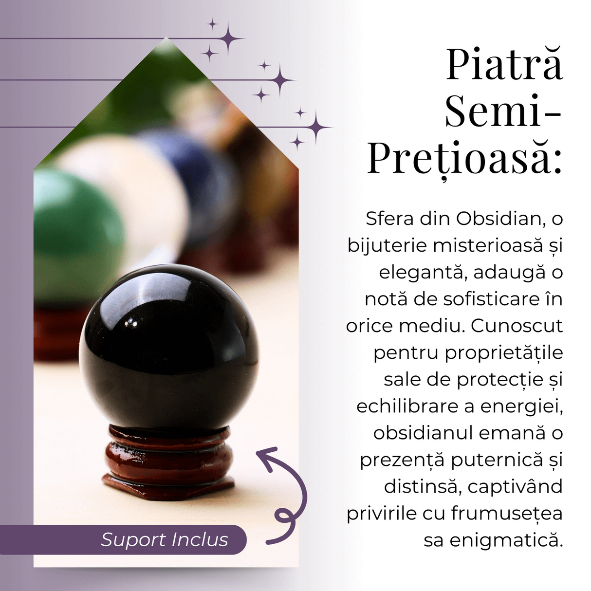 Sfera din Obsidian Natural, 1 buc, 30-35 mm - Ideala pentru Cadouri si Decoratiuni, Piatra Semipretioasa