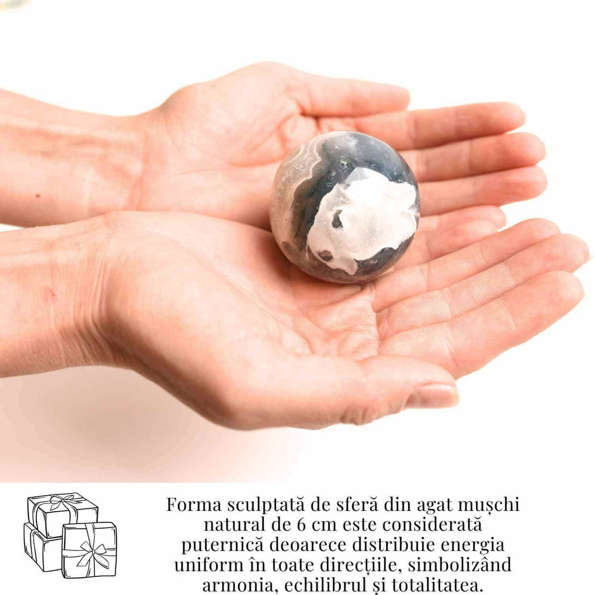 Sfera Agat muschi (Moss Agate) 50-55 mm - Echilibru si Conexiune cu Natura