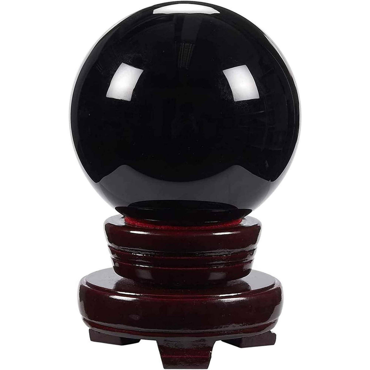 Sfera pudra obsidian negru 80 mm , minge de cristal decorativa, cu suport de lemn - Pentru decor, meditatie, vindecare