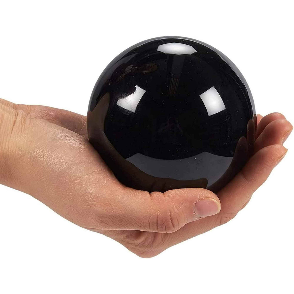 Sfera pudra obsidian negru 80 mm , minge de cristal decorativa, cu suport de lemn - Pentru decor, meditatie, vindecare