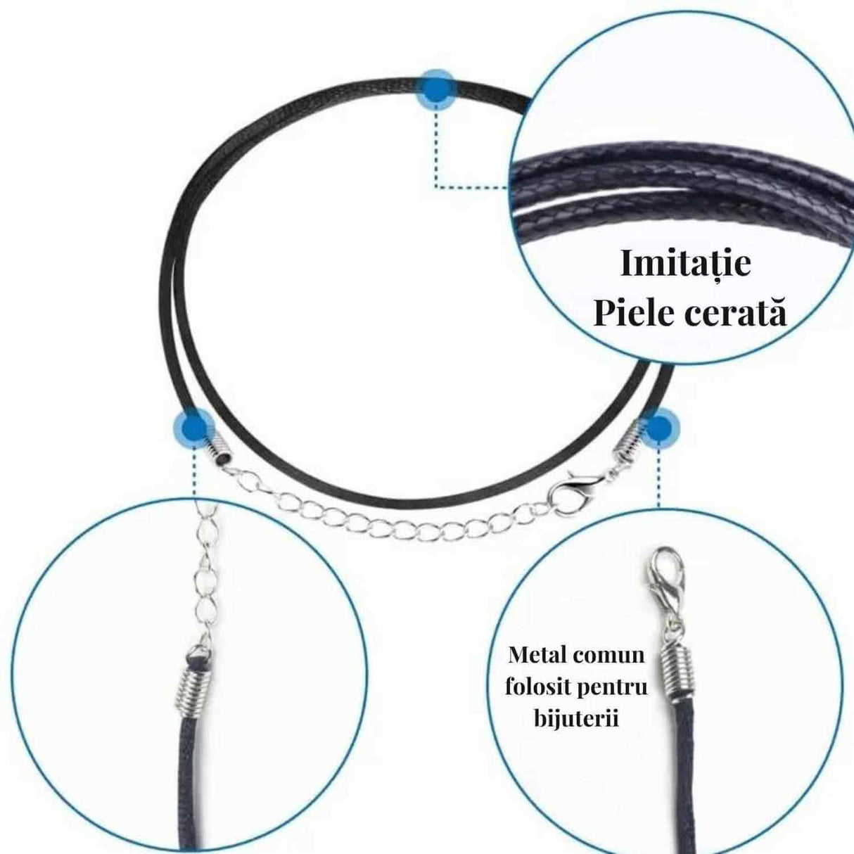 Snur ajustabil din imitatie piele cerata neagra 1.5mm, 50+5cm - Usor si versatil
