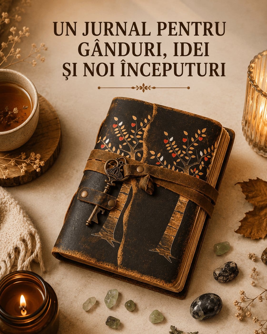 Jurnal Vintage cu Arborele Vietii, inchidere cu cheie si hartie de pergament- Protectie si Crestere