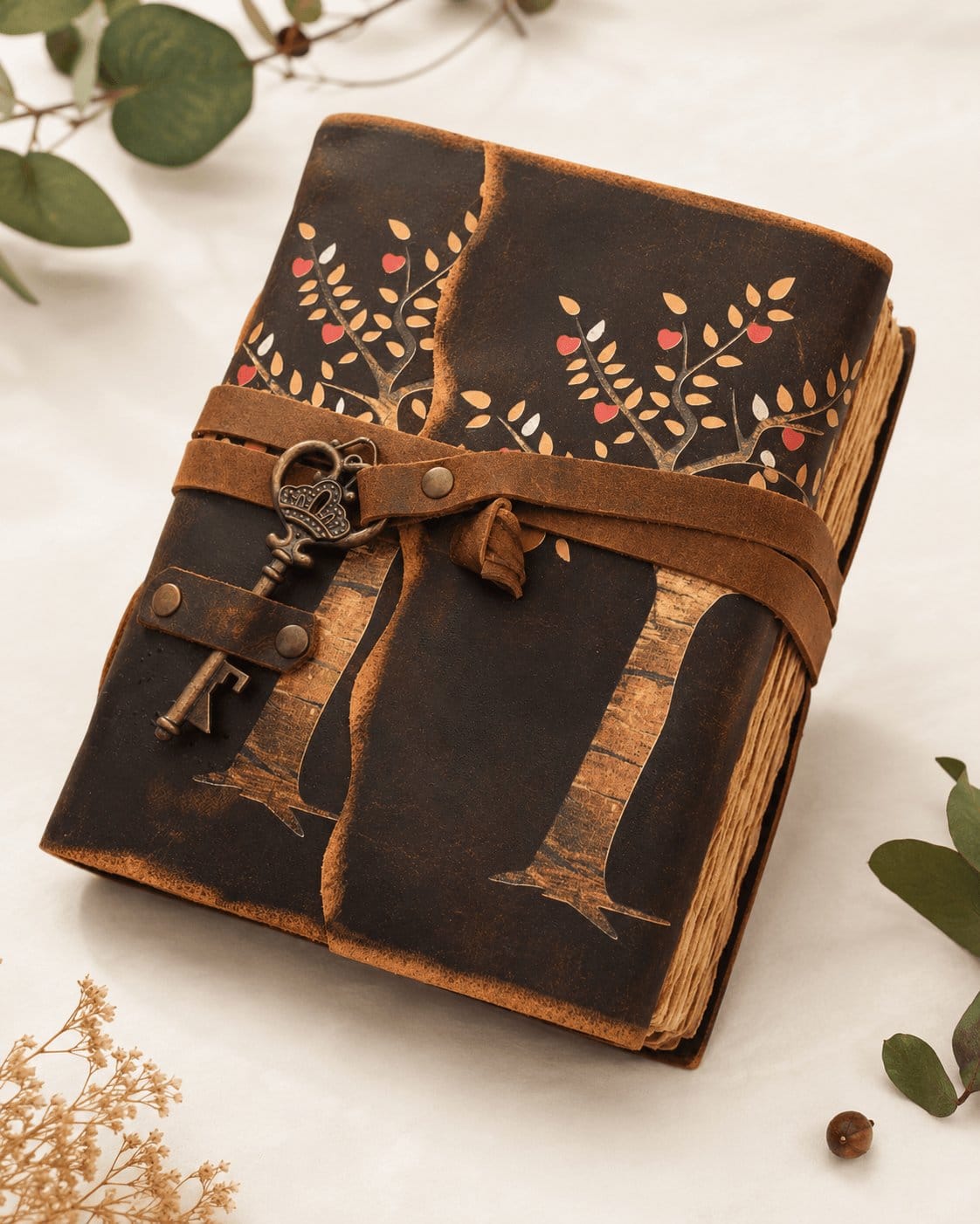 Jurnal Vintage cu Arborele Vietii, inchidere cu cheie si hartie de pergament- Protectie si Crestere