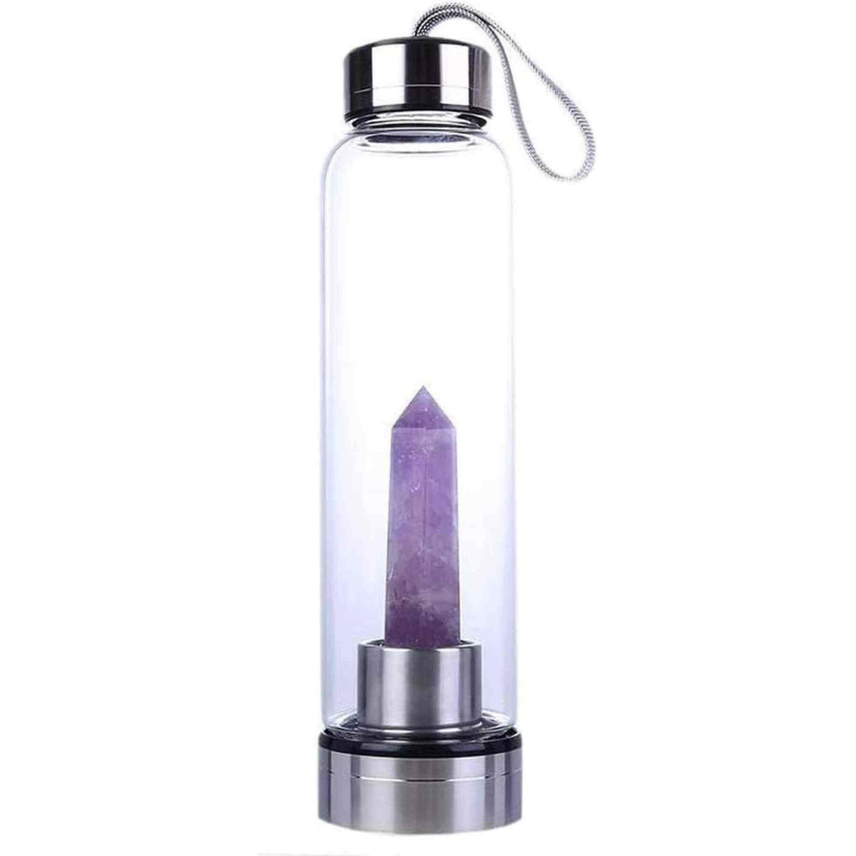 Sticla de apa cu varf de cristal Ametist – Perfect pentru meditatie - Cadouri speciale pentru femei barbati prieteni