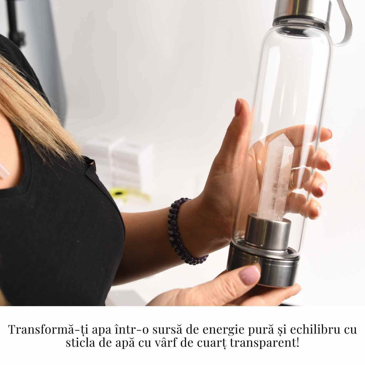 Sticla de apa cu varf de cristal Lapiz Lazuli – Perfect pentru meditatie - Cadouri speciale pentru femei barbati prieteni