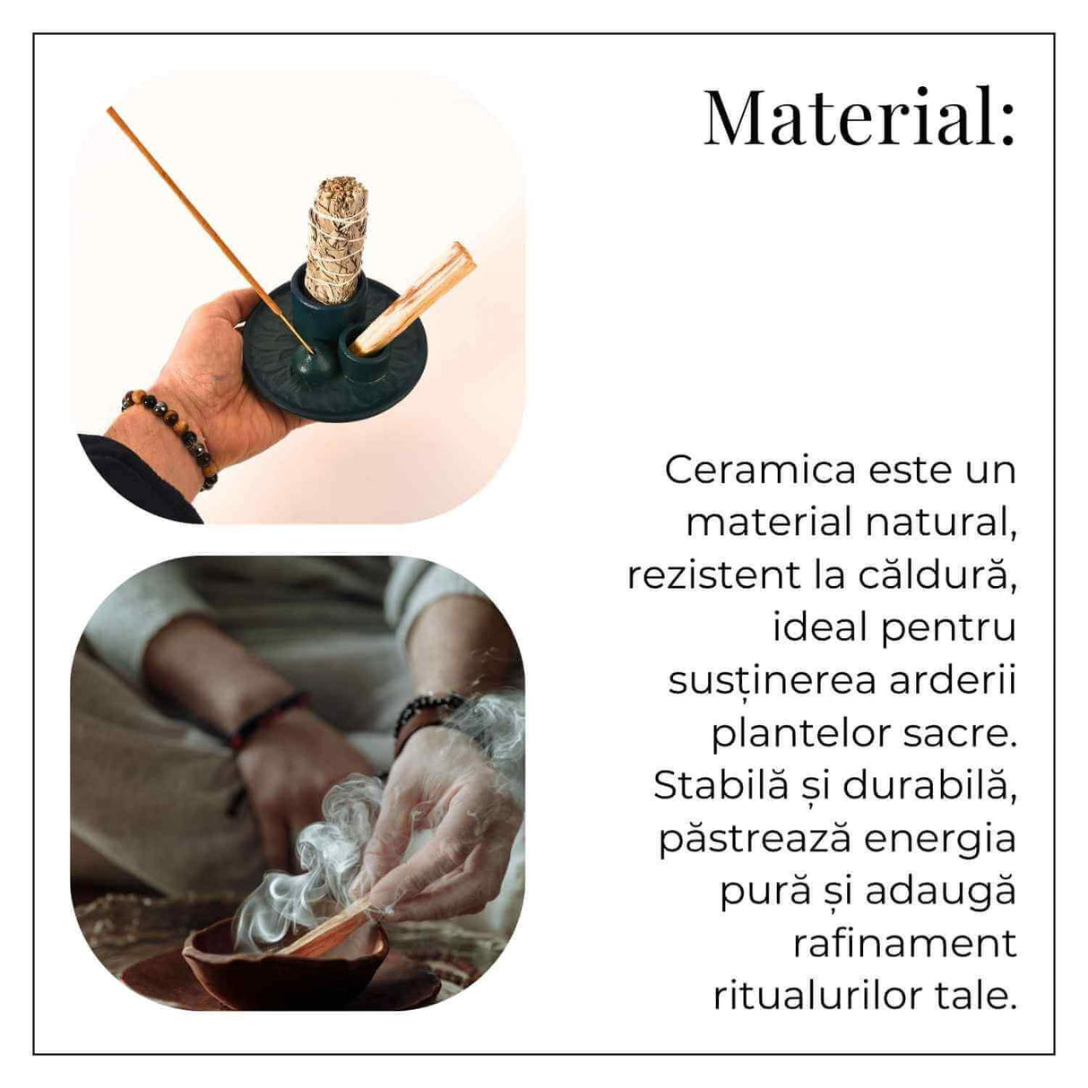 Suport ceramic 3 in 1 pentru salvie, Palo Santo si betisoare parfumate – model rotund