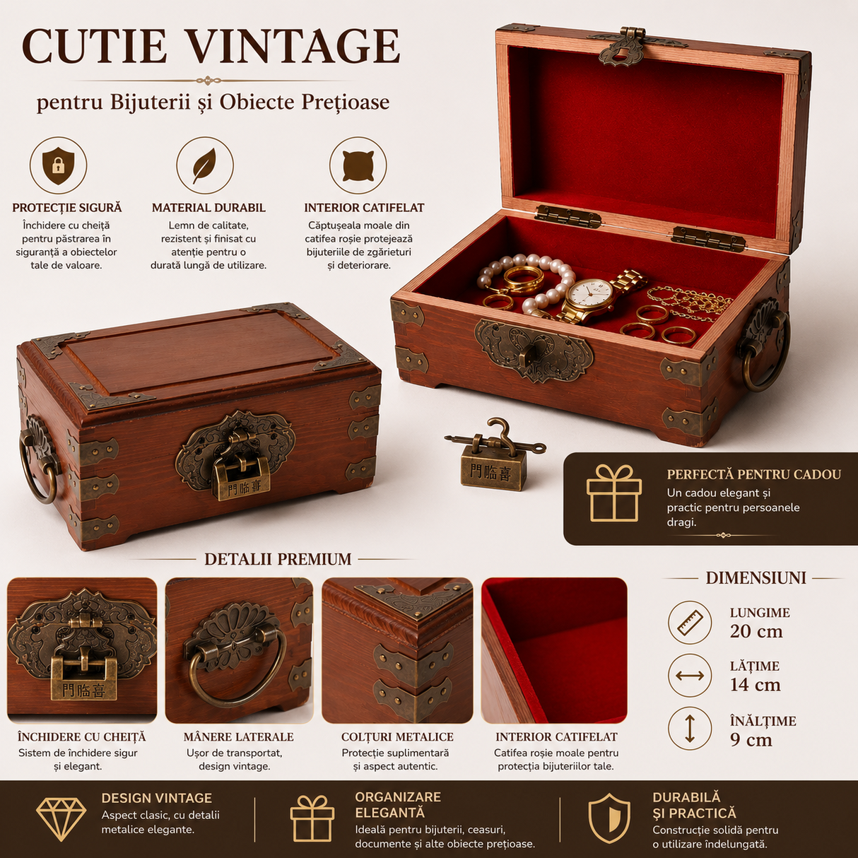 Cutie Vintage Dreptunghiulara pentru Bijuterii si Obiecte de Valoare – Eleganta si Protectie