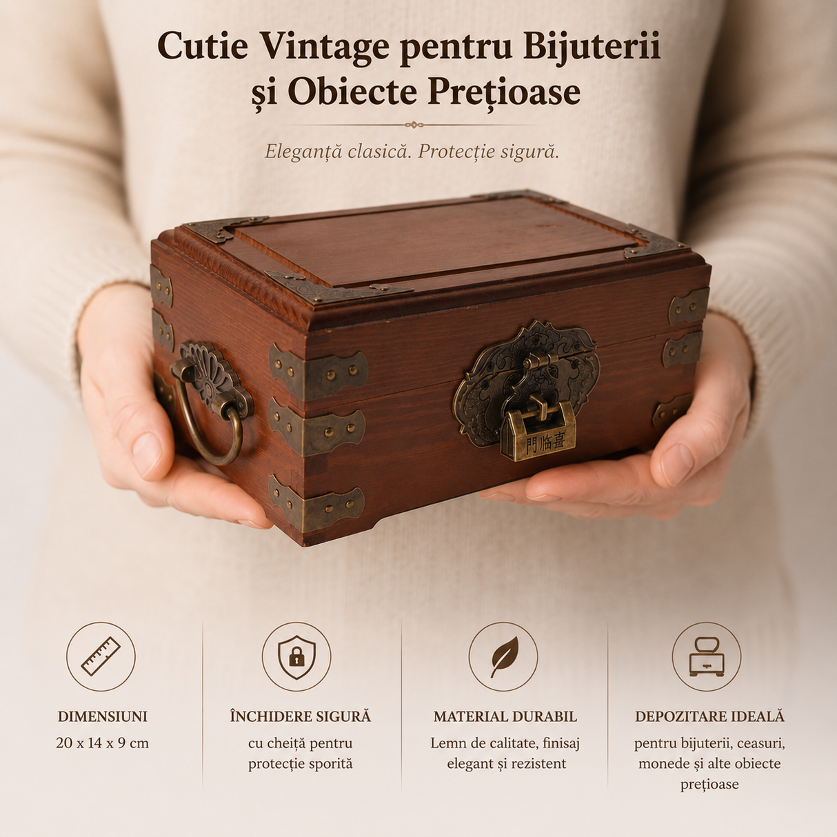 Cutie Vintage Dreptunghiulara pentru Bijuterii si Obiecte de Valoare – Eleganta si Protectie