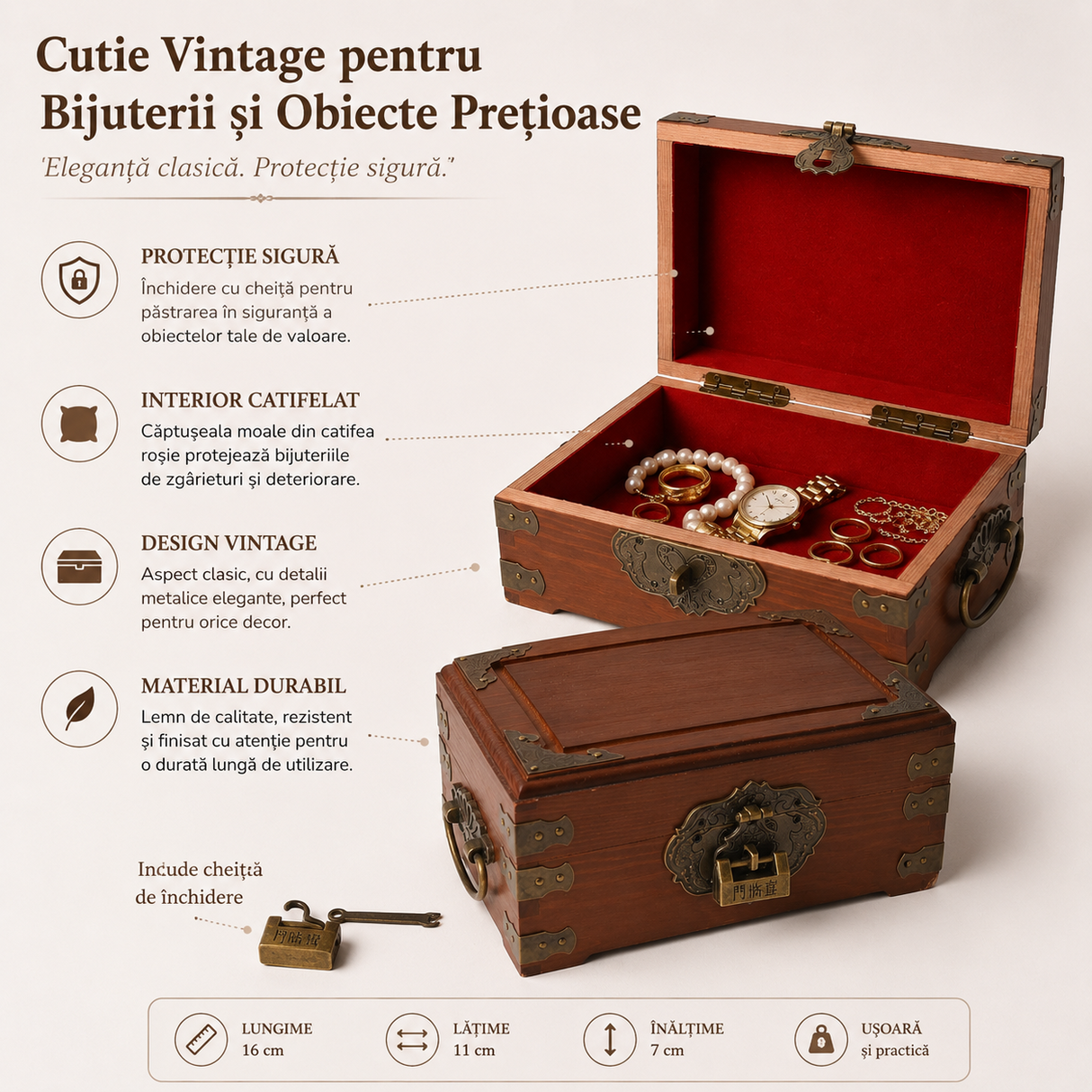 Cutie Vintage Dreptunghiulara pentru Bijuterii si Obiecte de Valoare – Eleganta si Protectie