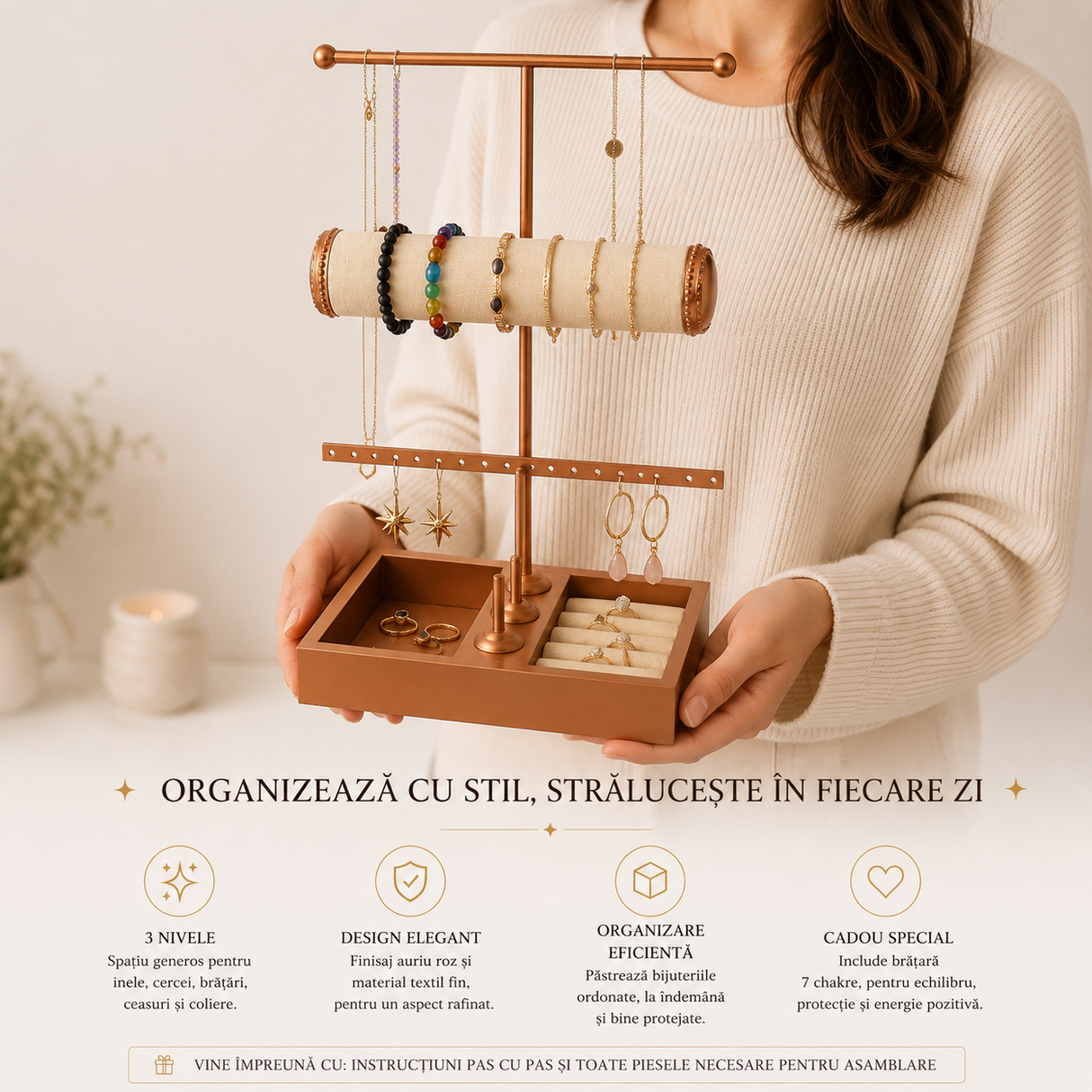 Suport Organizator pentru Bijuterii 3 Nivele – Eleganta si Ordine pentru Colectia Ta