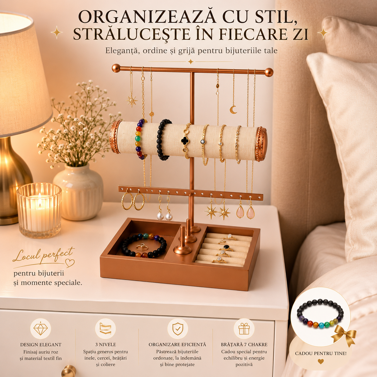 Suport Organizator pentru Bijuterii 3 Nivele – Eleganta si Ordine pentru Colectia Ta