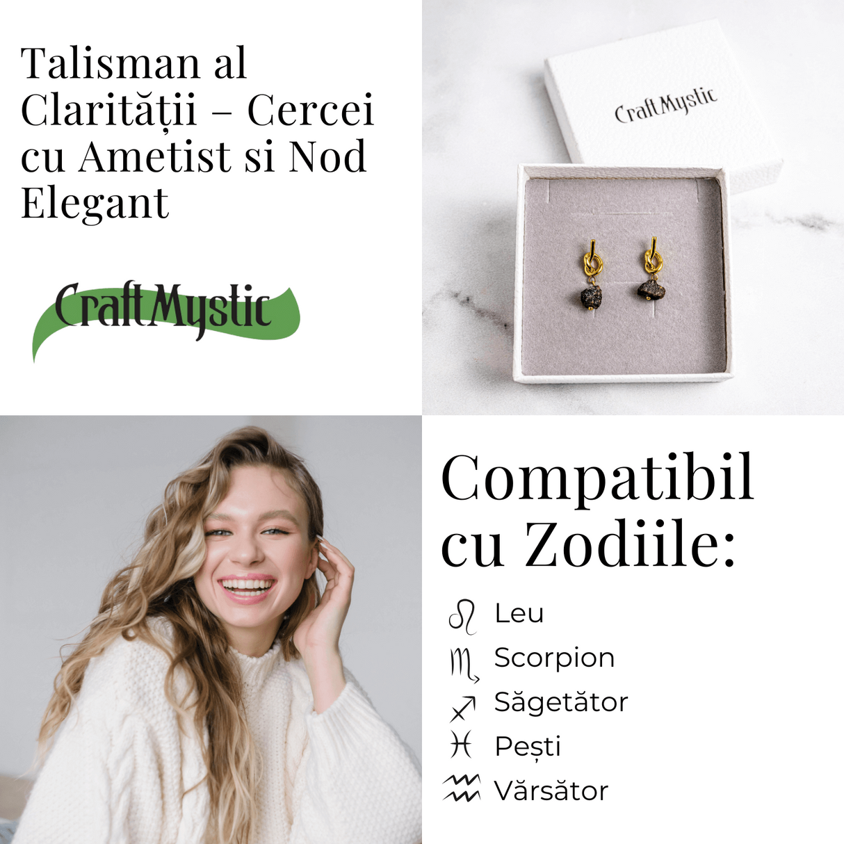 Claritate si Liniste - Cercei cu Ametist Natural