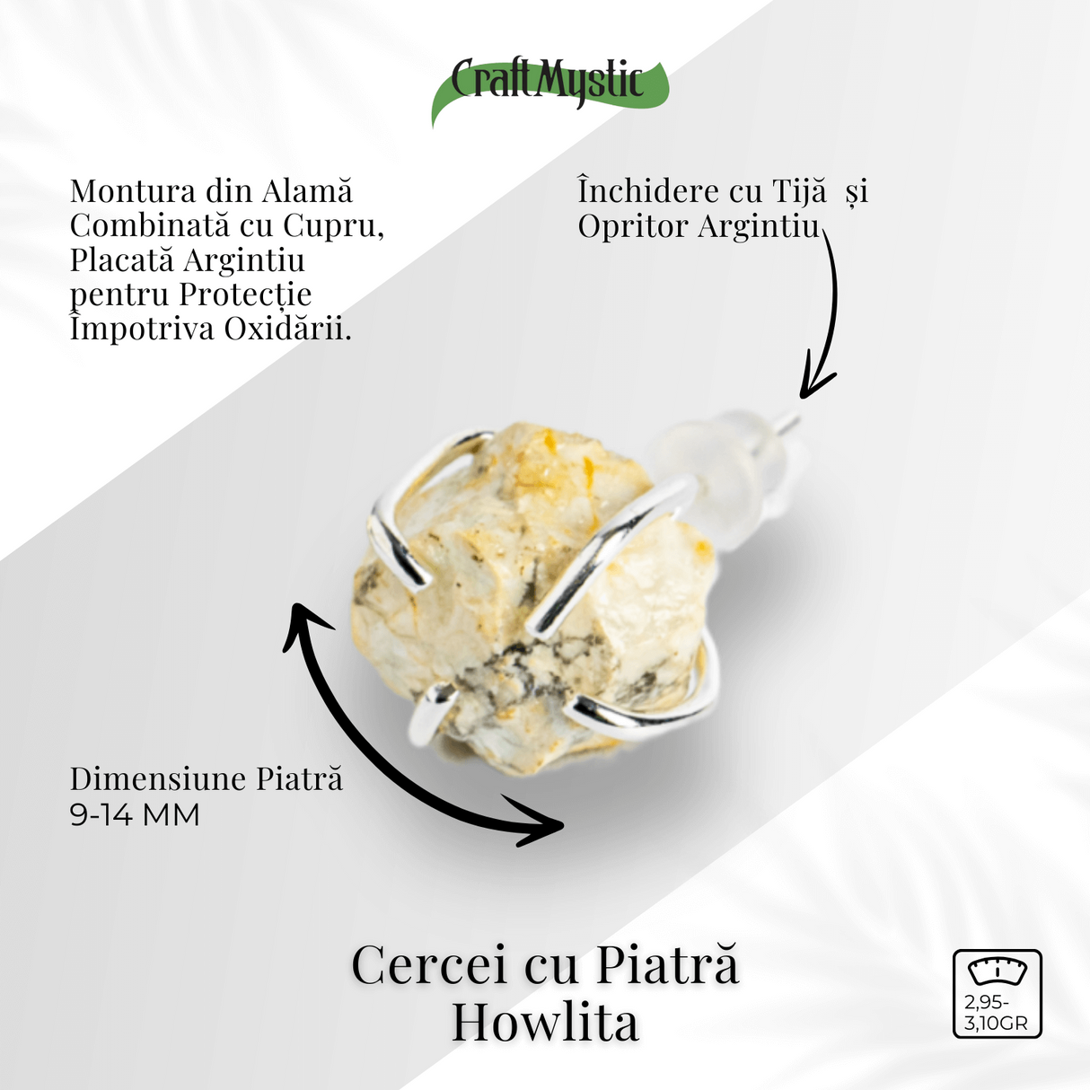 Cercei argintii cu piatra Howlita - Minimalism cu energie linistitoare