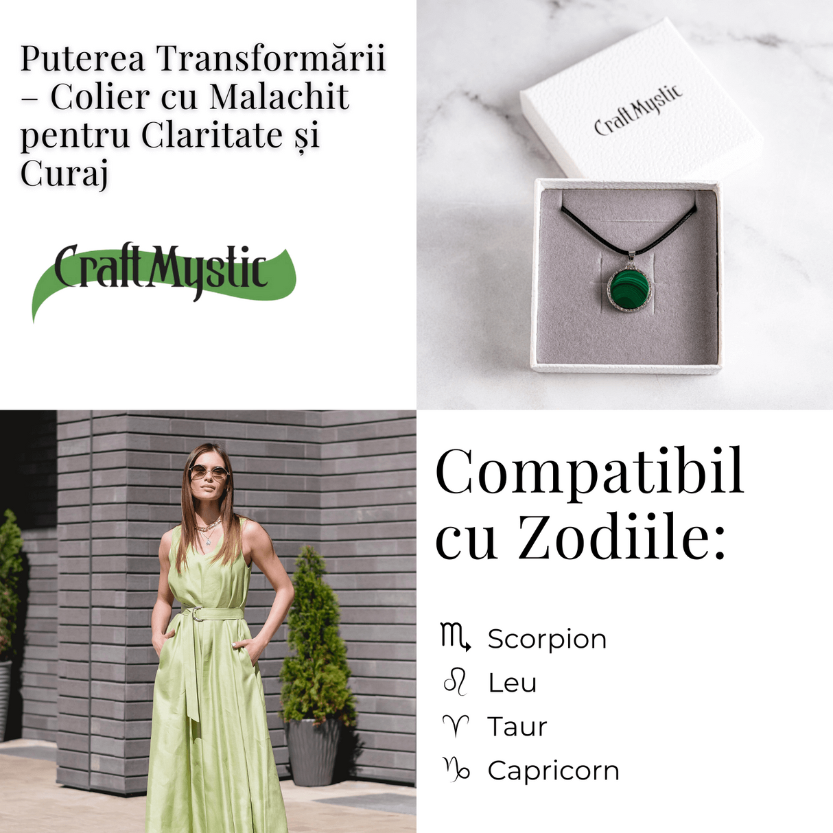 Puterea transformarii - Colier rotund cu malachit natural pentru claritate si curaj