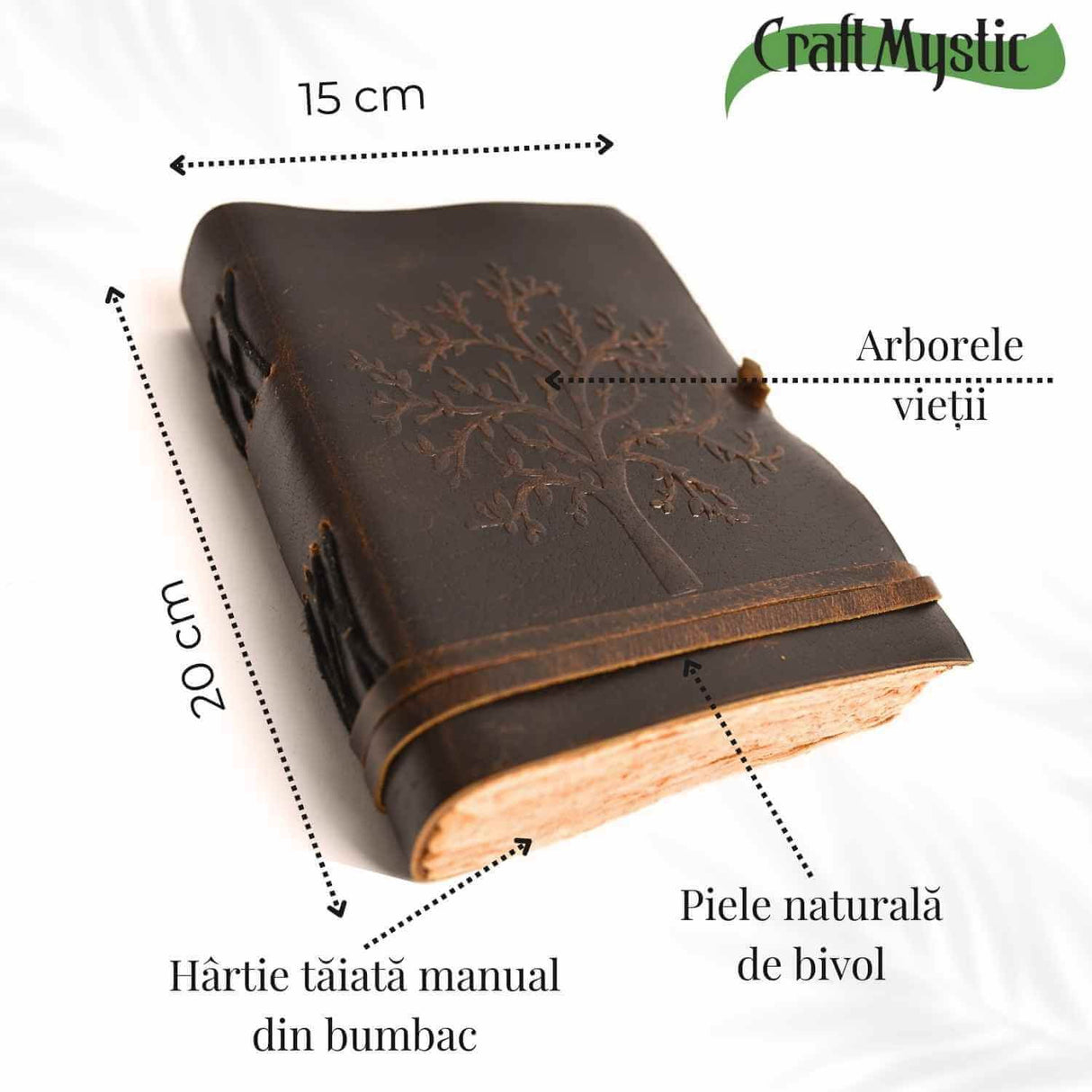 Jurnal piele naturala cu Arborele Vietii si hartie de bumbac - Creativitate si conexiune spirituala