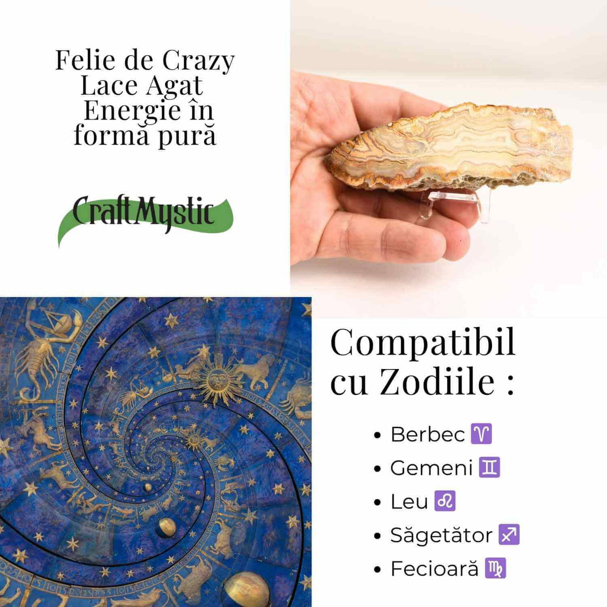Felie 10-11 cm din Agat Crazy Lace - Sculptata manual, energie in forma pura