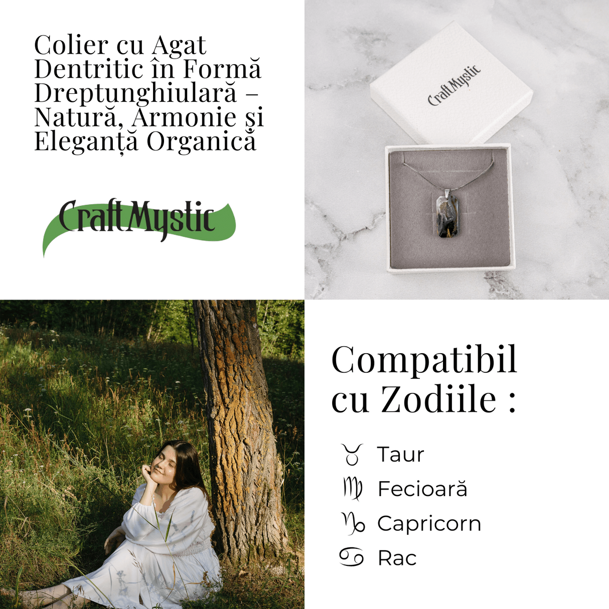 Colier Titanium cu Agat Dendritic Dreptunghiular - NaturA, Echilibru si Conexiune Interioara