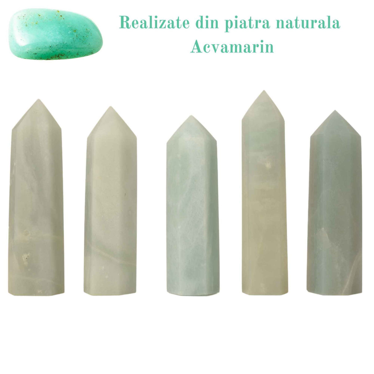 Turn din cristal natural unicat Acvamarin 9-10 cm - Cunoscut ca piatra curajului si a comunicarii clare