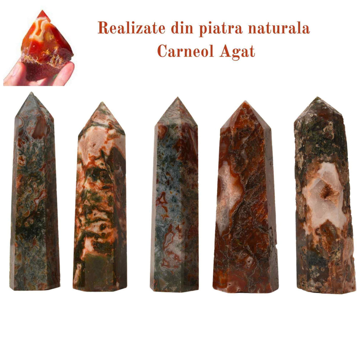 Turn din cristal natural unicat Carneol Agat 9-10 cm - Echilibru emotional, imbunatateste concentrarea