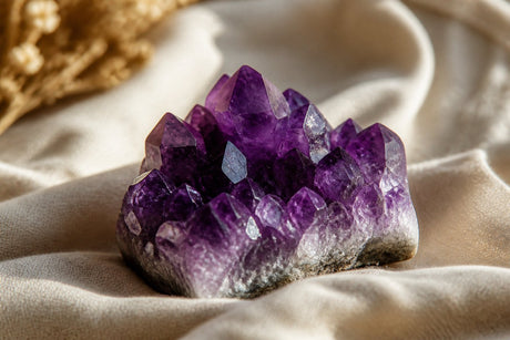 Cluster natural de ametist cu vârfuri violet