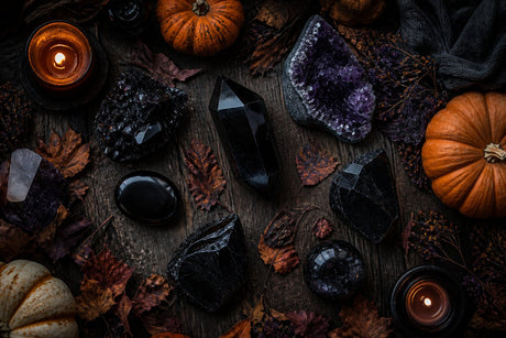 Cristale de protecție într-un aranjament de Halloween