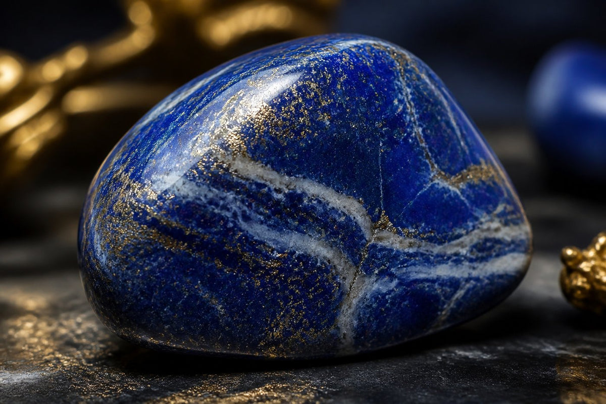 Lapis lazuli albastru cu vinișoare de pirită