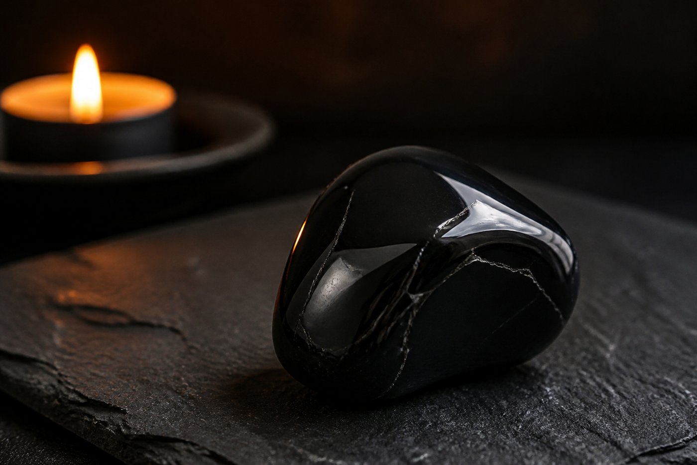Obsidian negru polisat, piatra de protecție