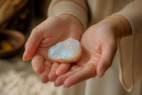 Opal natural ținut în mâini