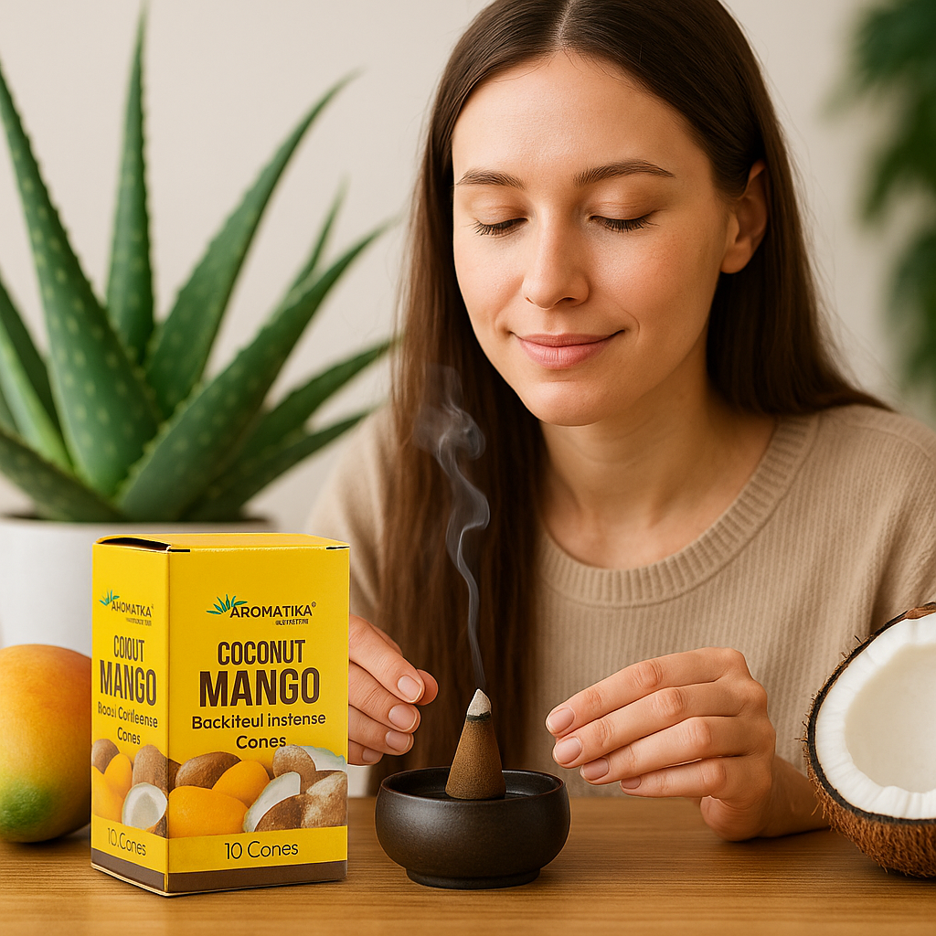 10 Conuri Aromatika Backflow Incense – Cocos si Mango