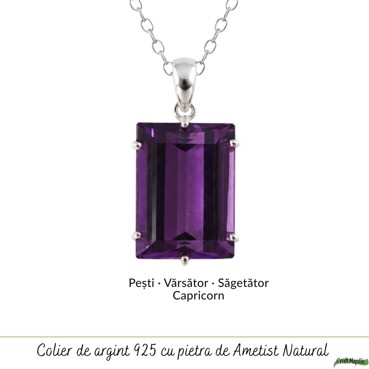 Colier Argint 925 cu Ametist Natural Dreptunghi fatetat – Eleganta si Claritate Interioara