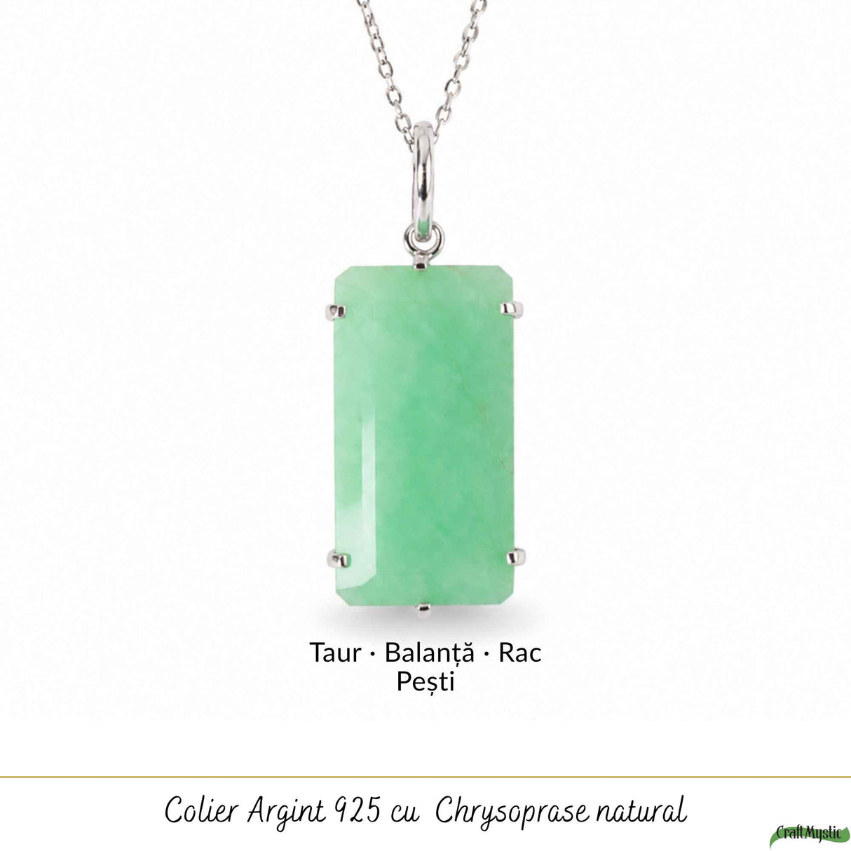 Colier Argint 925 cu Crisopraz Natural Dreptunghi – Echilibru, Optimism si Eleganta