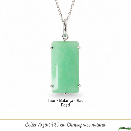 Colier Argint 925 cu Crisopraz Natural Dreptunghi – Echilibru, Optimism si Eleganta