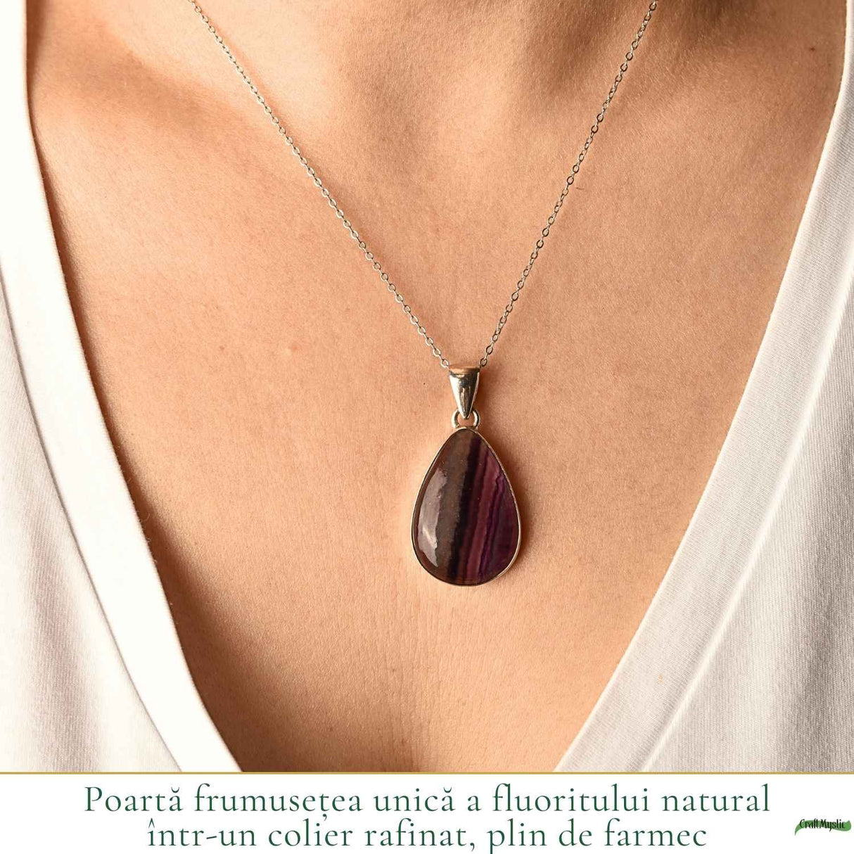 Colier Argint 925 cu Fluorit Natural Lacrima – Claritate, Echilibru si Inspiratie