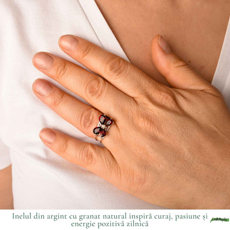 Inel Argint 925 ajustabil cu Piatra Naturala de Granat Fluture – Curaj si Pasiune