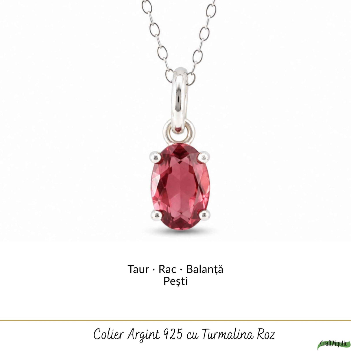 Colier Argint 925 cu Piatra Naturala de Turmalina Roz Fatetata Oval – Iubire si Echilibru
