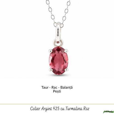 Colier Argint 925 cu Piatra Naturala de Turmalina Roz Fatetata Oval – Iubire si Echilibru