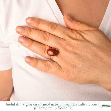 Inel Argint 925 ajustabil cu Piatra Naturala de Carneol – Vitalitate si Curaj