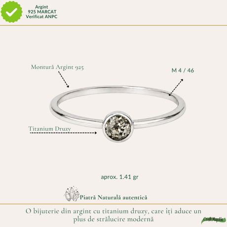 Inel argint 925 cu Titanium Druzy rotund – strălucire și energie pozitivă