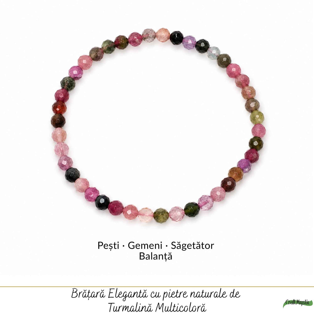 Bratara cu Turmalina Multicolora Fatetata Naturala 4 mm – Echilibru si Energie Pozitiva