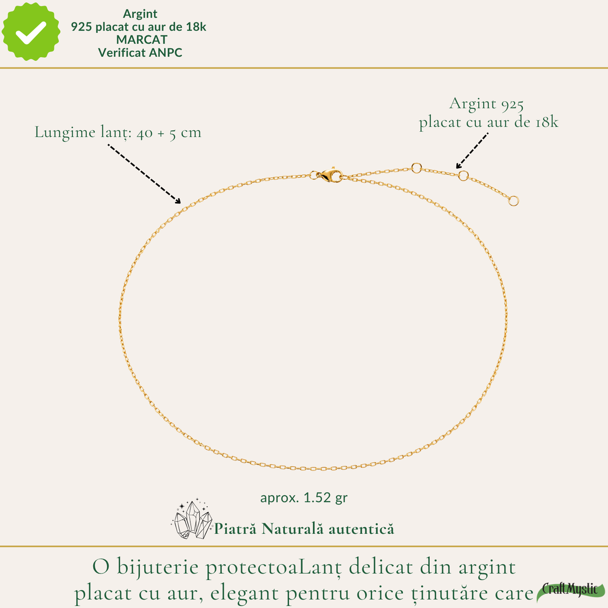 Lanț Argint 925 placat cu Aur 18K unisex elegant