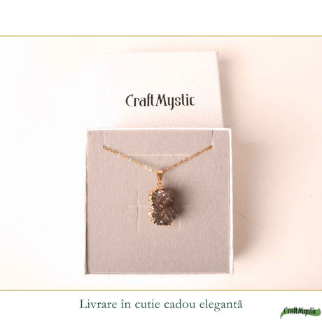Colier cu ametist druzy natural neuniform, cristal brut pentru calm si echilibru