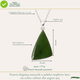 Colier Argint 925 cu Jad Nefrit Natural Triunghi – Simbol al Armoniei si Prosperitatii