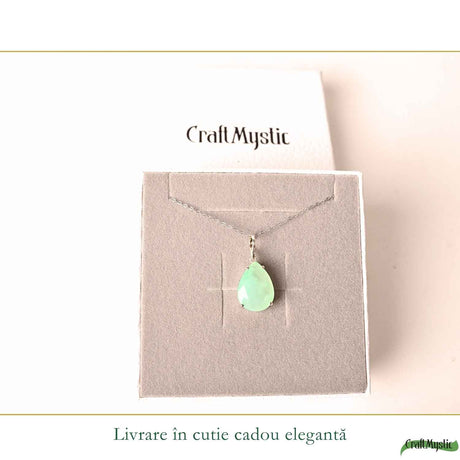 Colier Argint 925 cu Crisopraz Natural Lacrima – Optimism, Echilibru si Eleganta