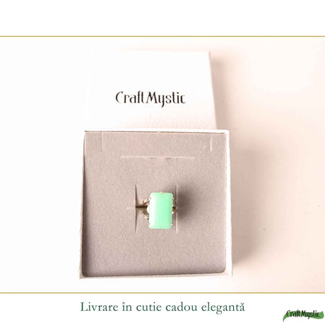 Inel Argint 925 ajustabil cu Piatra Naturala de Crisopraz Dreptunghi – Armonie si Optimism