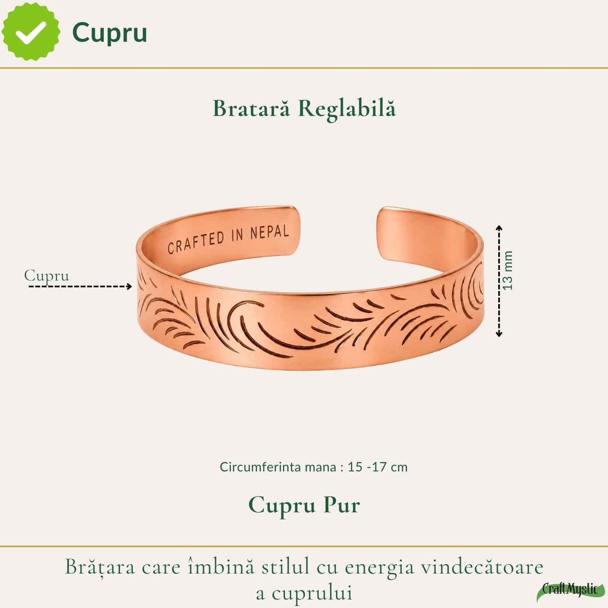 Adjustable Pure Copper Tibetan Bracelet – Balance, Protection, and Natural Energy