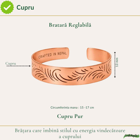 Bratara din Cupru Pur Ajustabila – Design Clasic pentru Energie si Echilibru