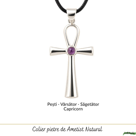 Colier cu Ametist natural și pandantiv Ankh