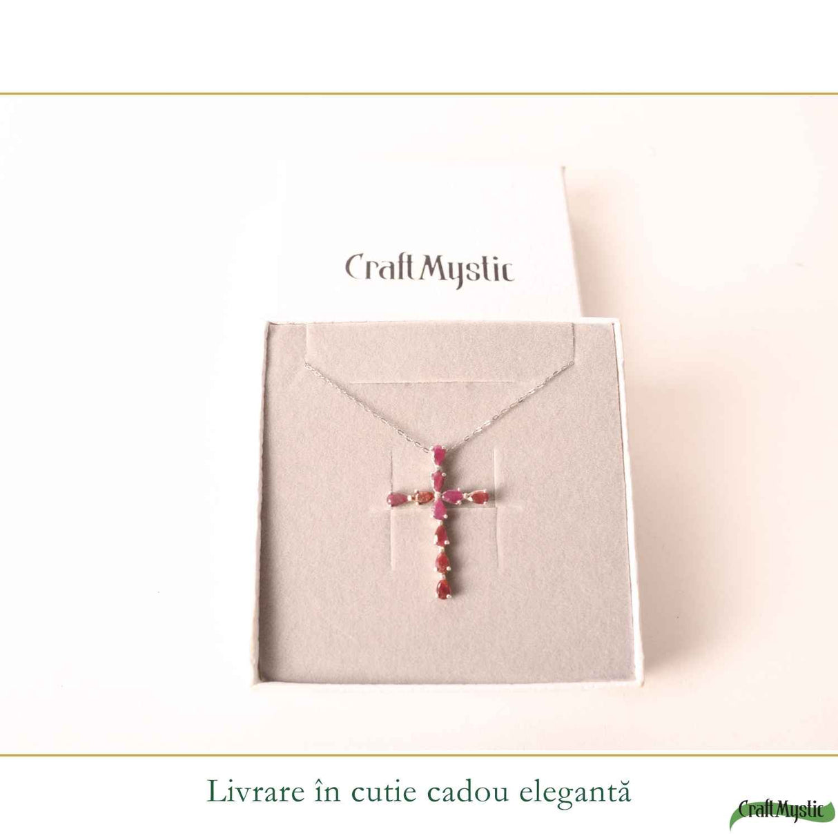Colier Argint 925 cu Rubin Natural Fatetat in Forma de Cruce – Curaj si Energie Interioara